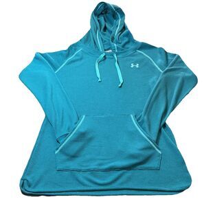 Under Armour Women's MD Semi-Fitted Pullover Hoodie Teal Allseasongear Logo Knit